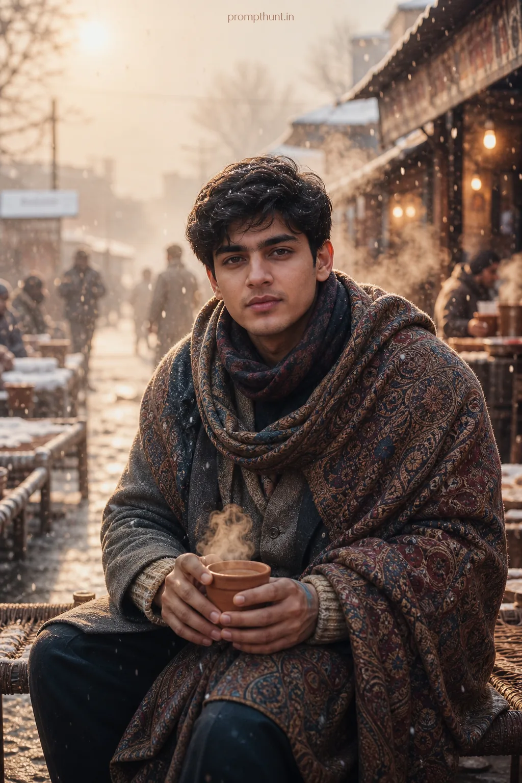 Indian Winter Street Style Cozy Layers AI Photo Editing Prompt