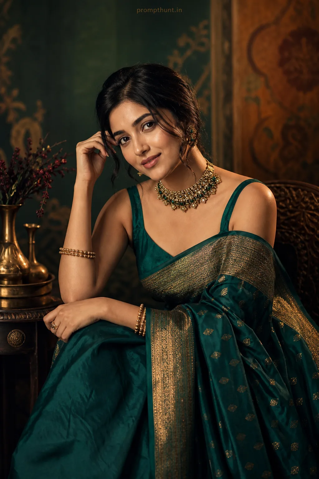 Luxury Indian Studio Glamour High-End Portraiture AI Photo Editing Prompt