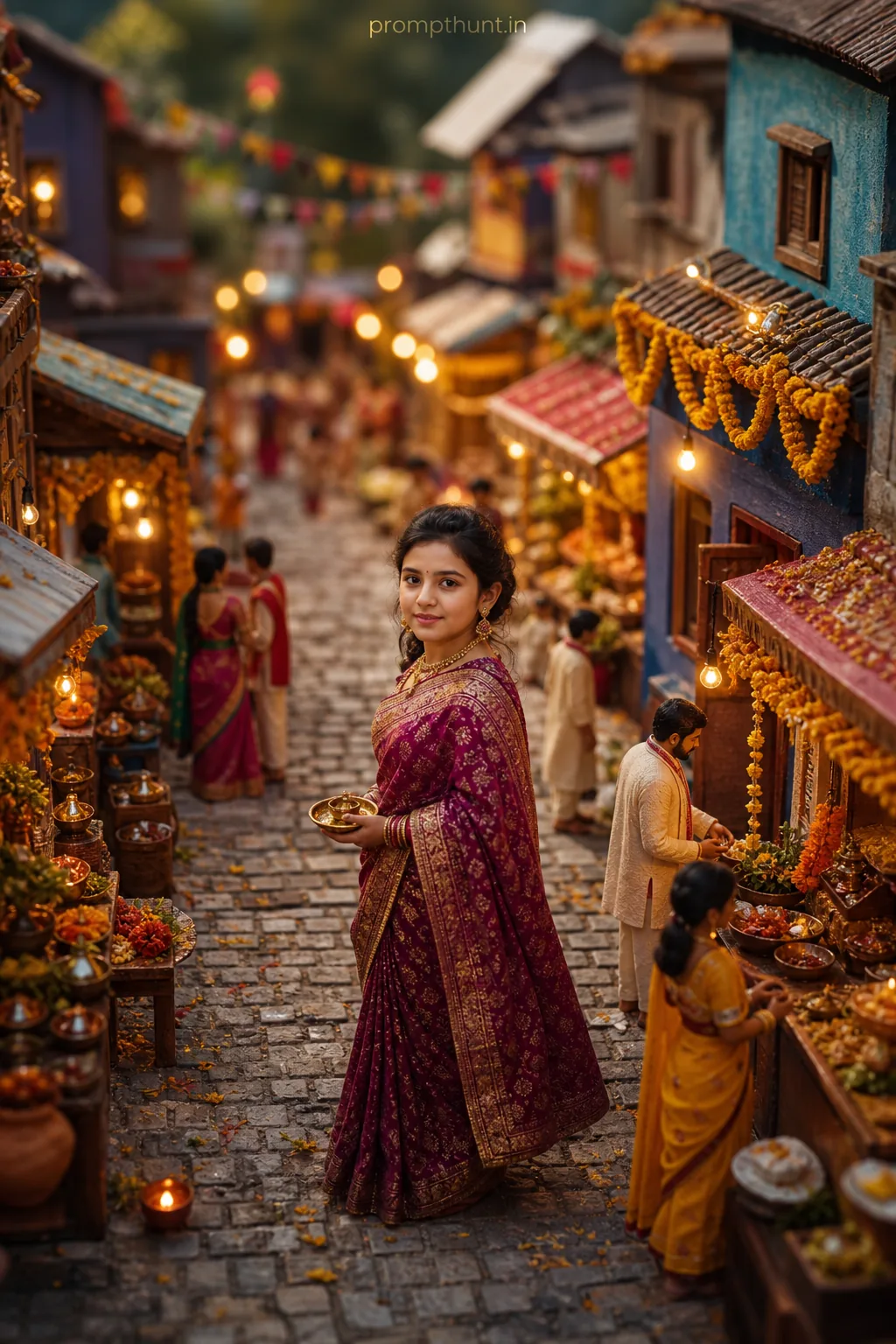 Miniature Diorama: Indian Street Scene AI Photo Editing Prompt