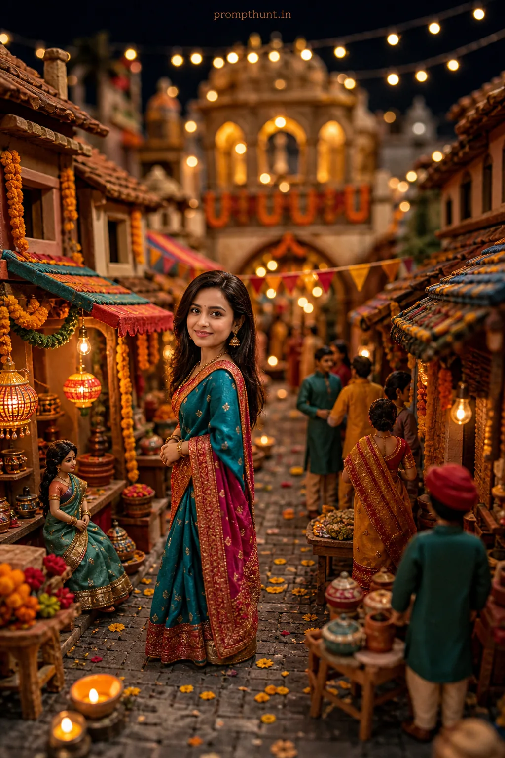 Miniature Indian Street Festival Diorama AI Photo Editing Prompt