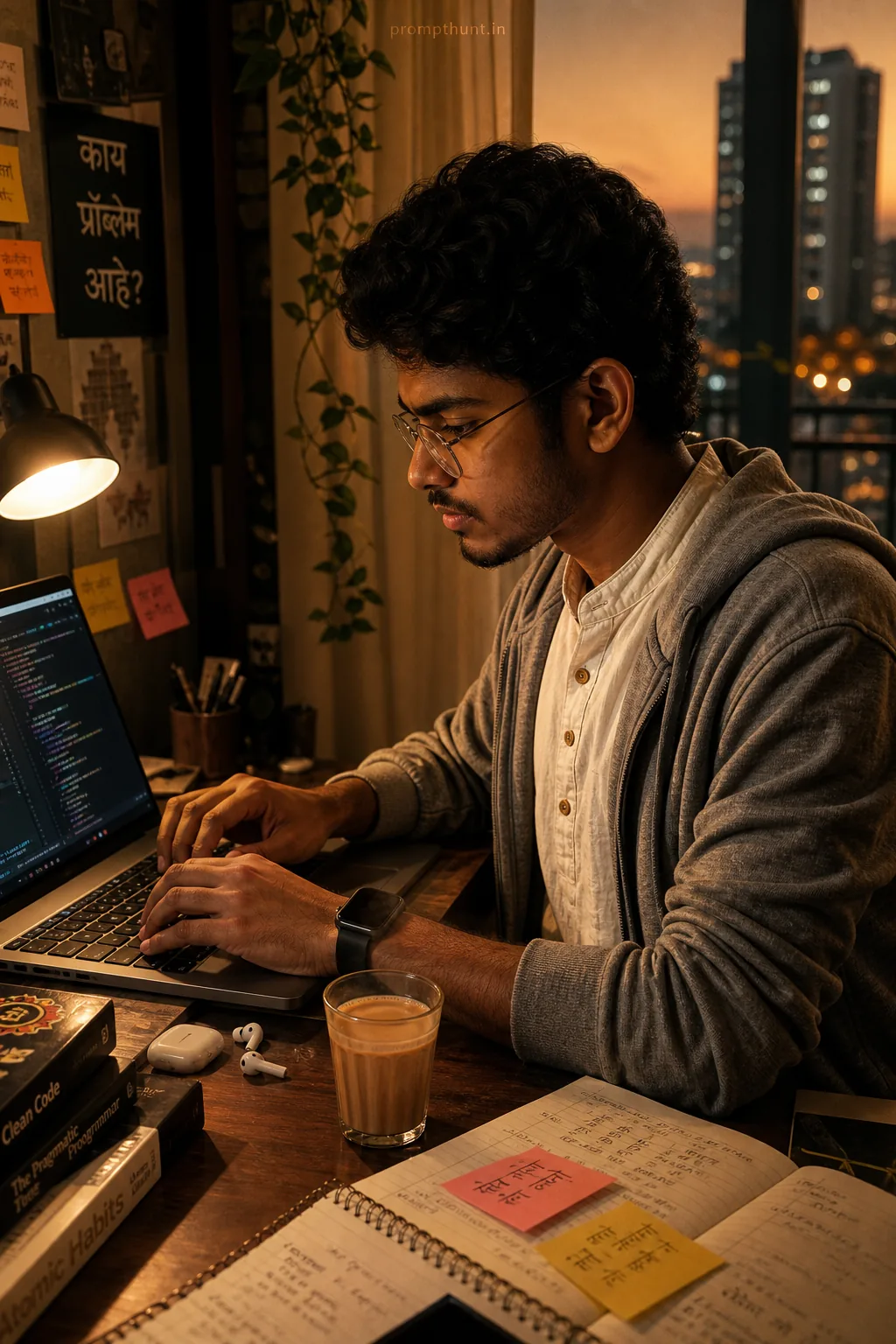 Modern Indian Developer Workspace AI Photo Editing Prompt