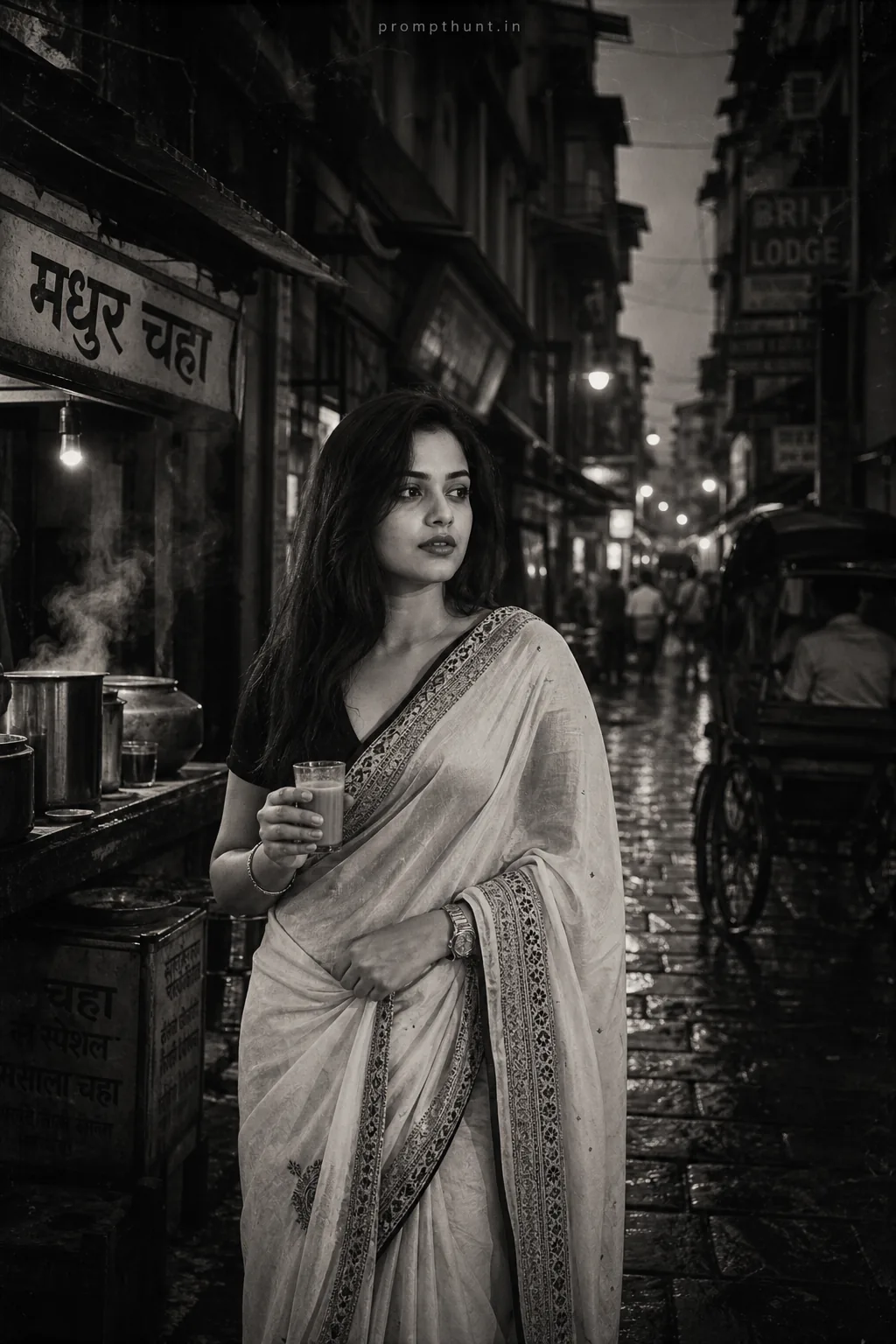 Monochrome Aesthetic Indian Street Style AI Photo Editing Prompt