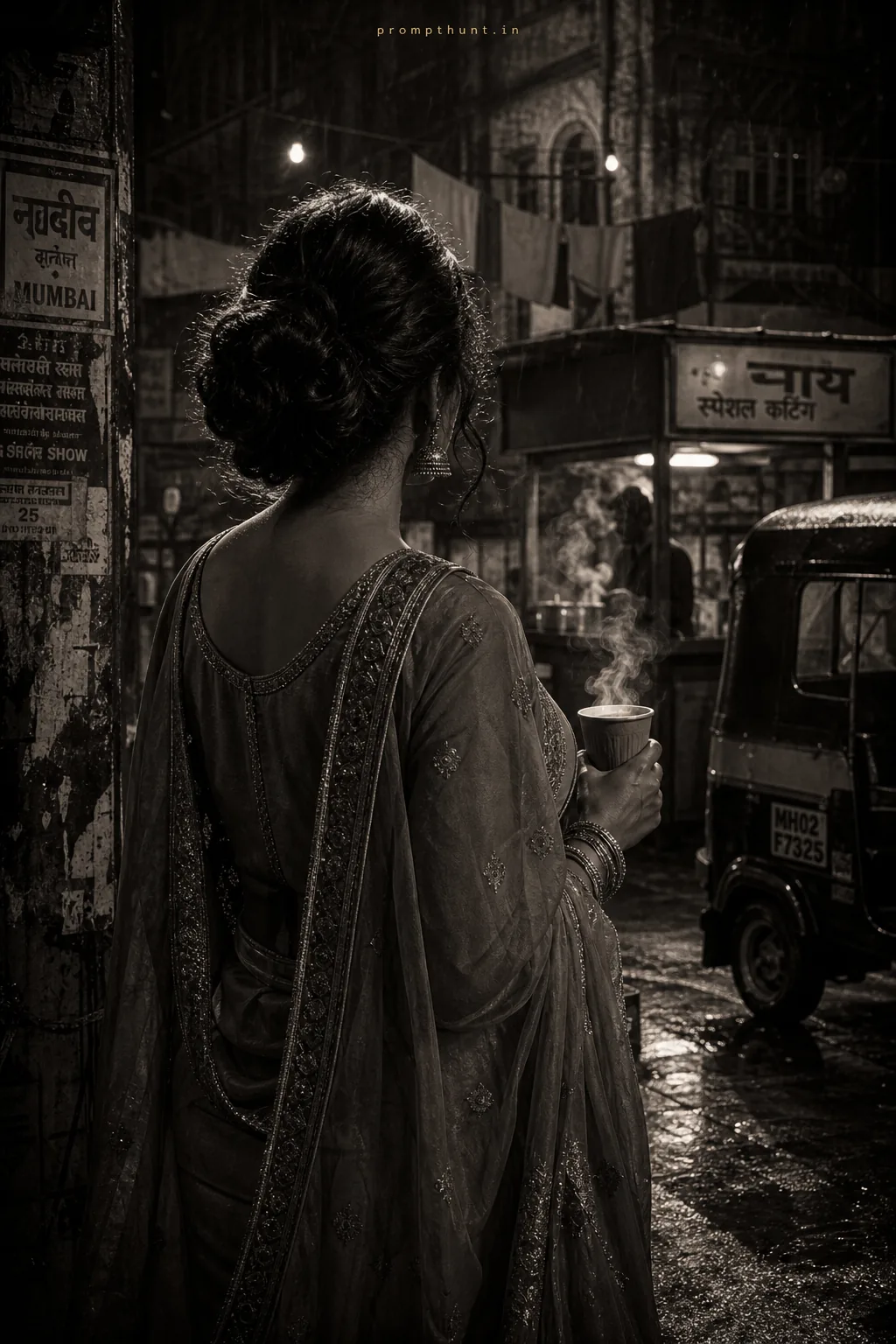 Monochrome Indian Street Fashion AI Photo Editing Prompt