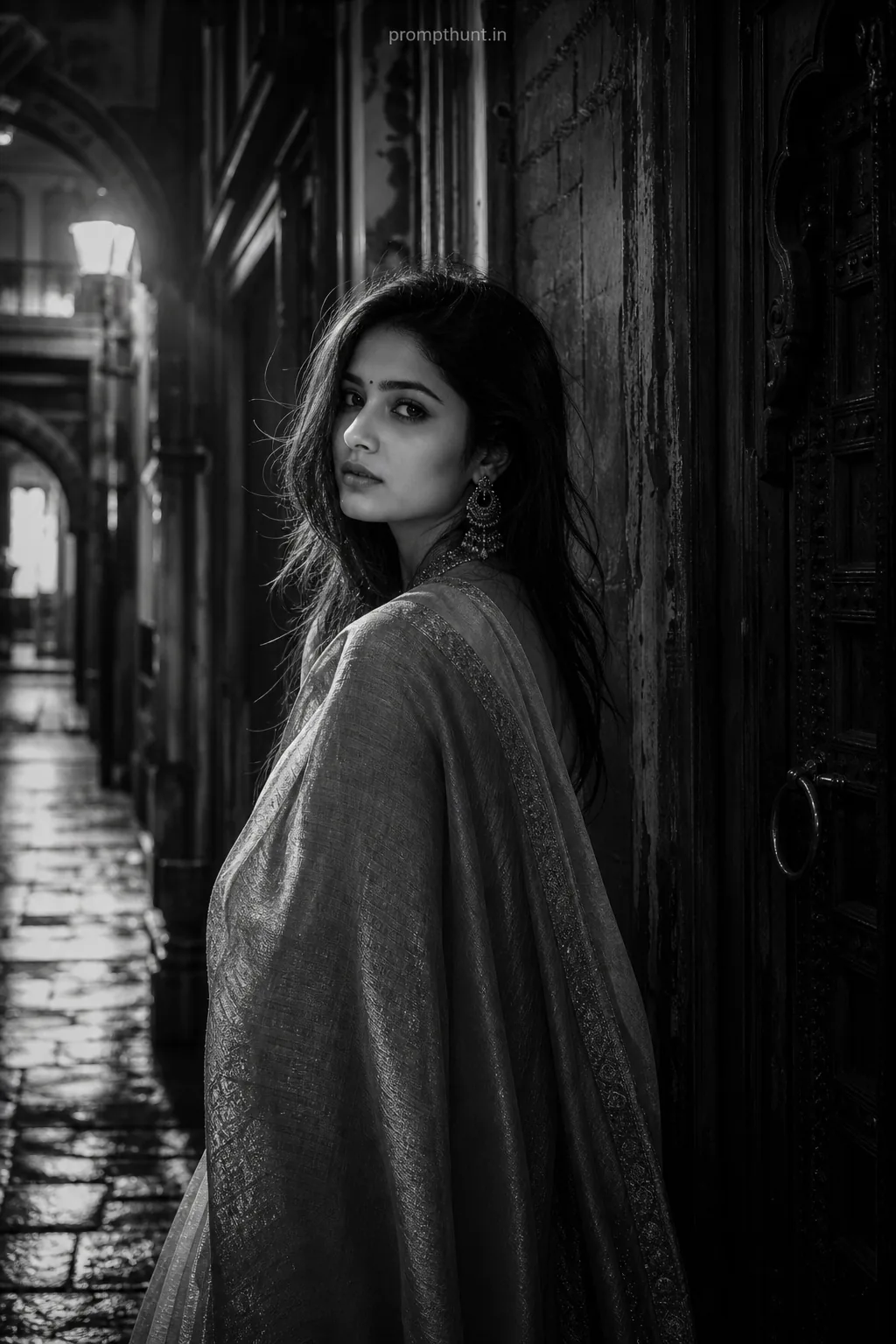Monochrome Indian Street Fashion AI Photo Editing Prompt