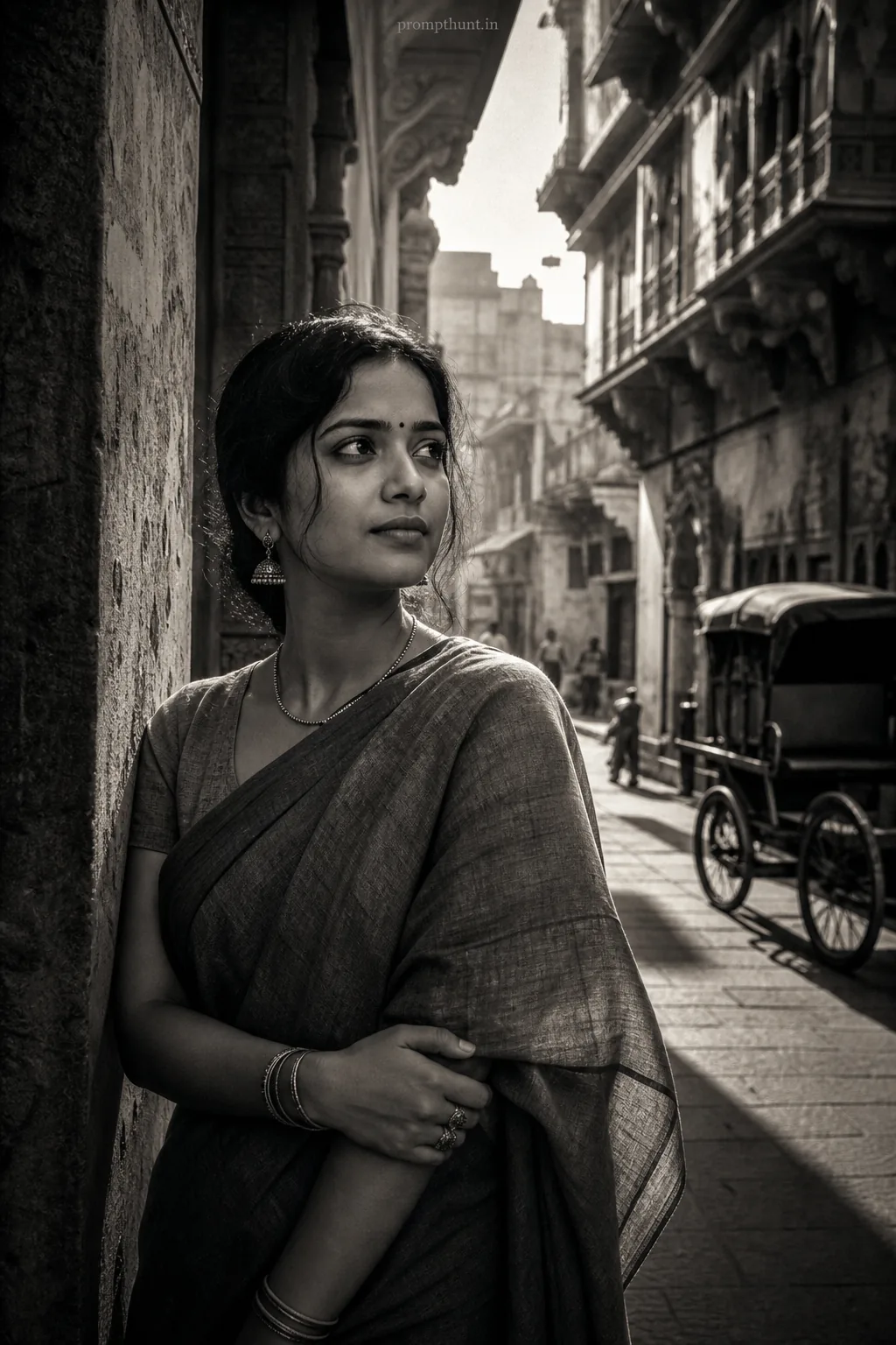Monochrome Urban Heritage Aesthetic AI Photo Editing Prompt