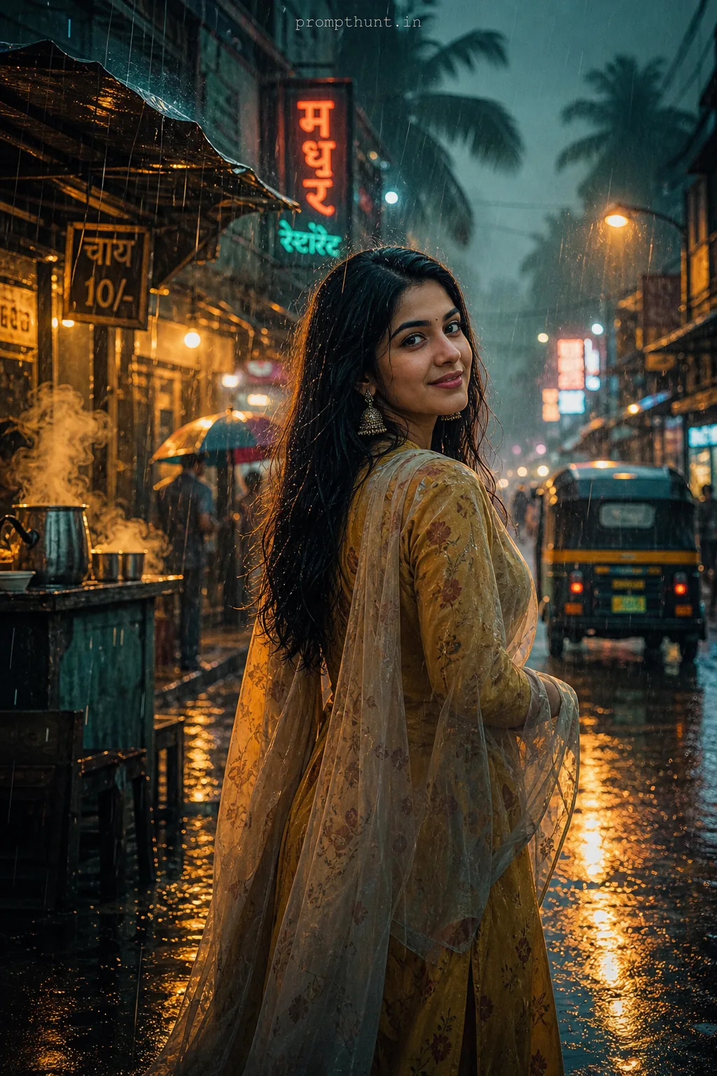 Monsoon Cityscape Cinematic Rain AI Photo Editing Prompt
