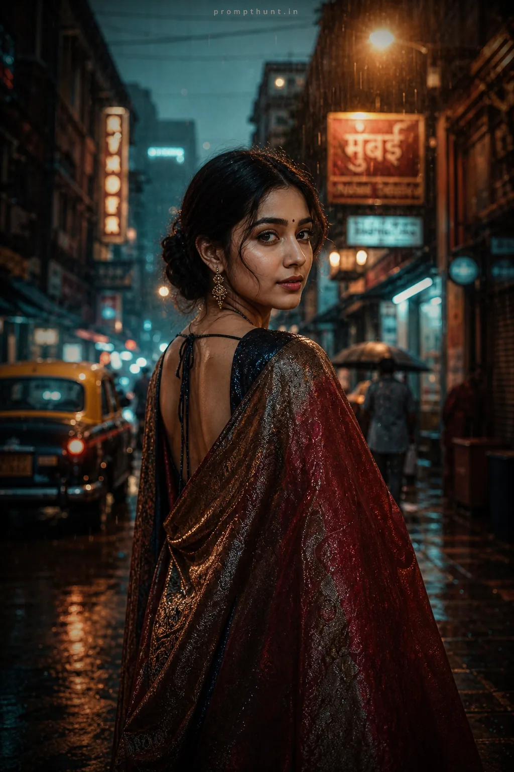 Monsoon Mumbai Noir Cinematic Portrait AI Photo Editing Prompt