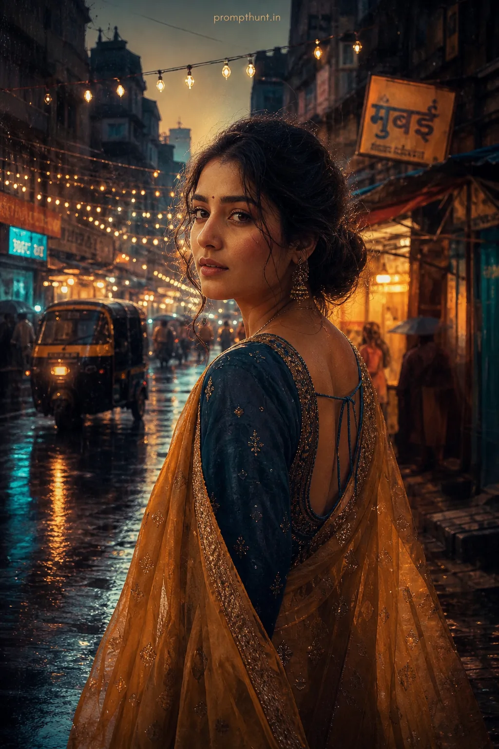 Monsoon Mumbai Street Style Surreal AI Photo Editing Prompt