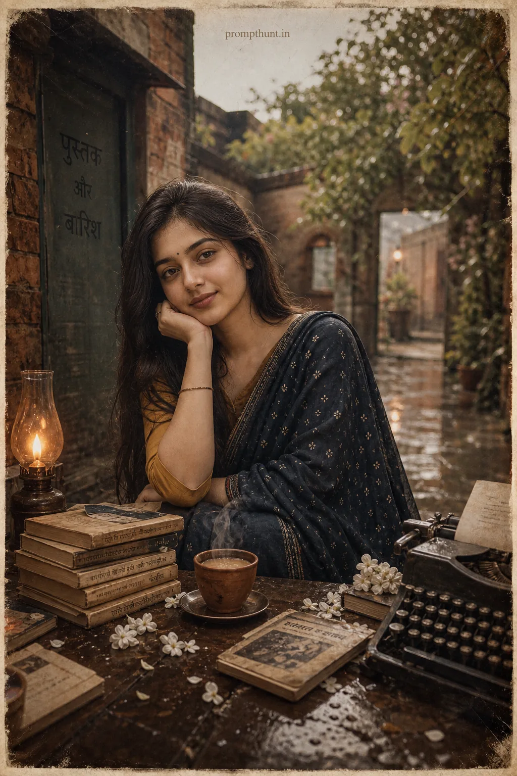 Monsoon Poetry Vintage Indian Literature AI Photo Editing Prompt