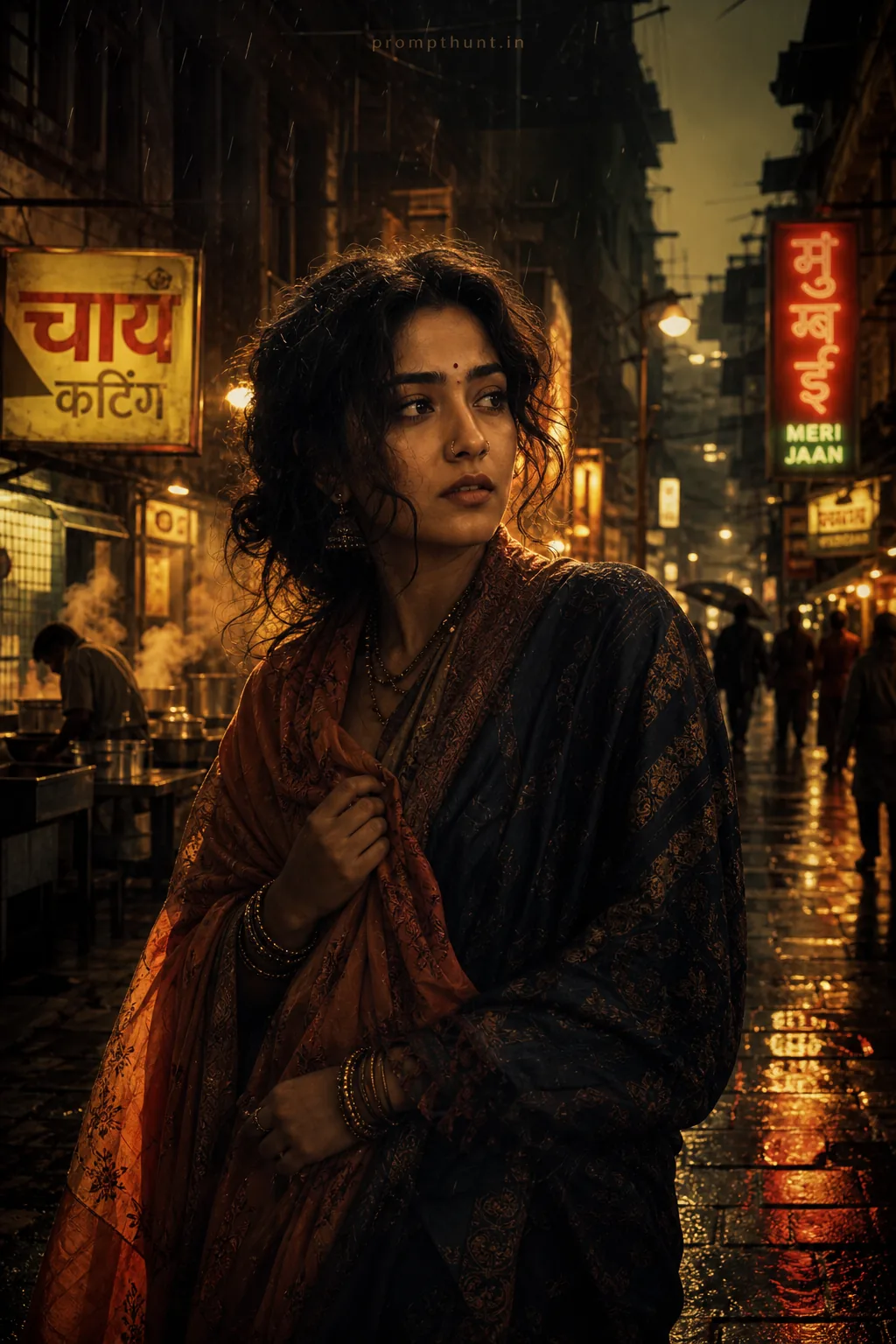 Moody Monsoon Alley Indian Street Portrait AI Photo Editing Prompt