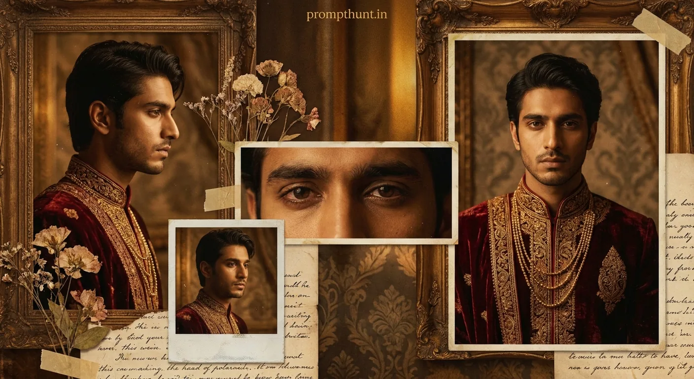 Mughal Royal Portrait Collage Aesthetic AI Photo Editing Prompt