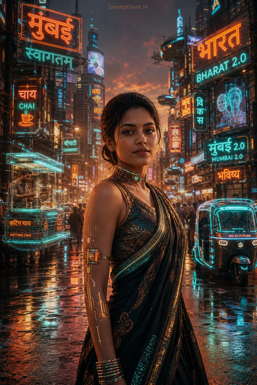 Mumbai Cyberpunk Streetwear Futuristic AI Photo Editing Prompt