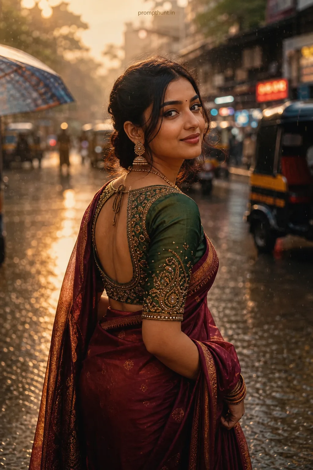 Mumbai Monsoon Street Style Photorealism AI Photo Editing Prompt