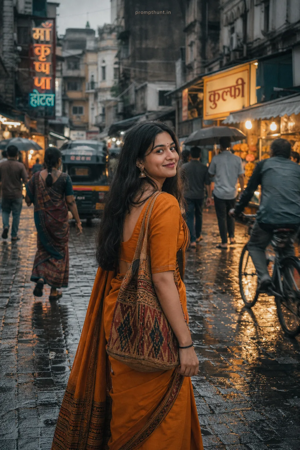Mumbai Monsoon Streetscape Vintage Film AI Photo Editing Prompt