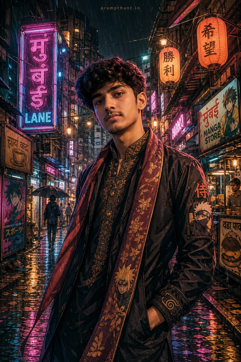 Mumbai Neon Anime Street Style AI Photo Editing Prompt