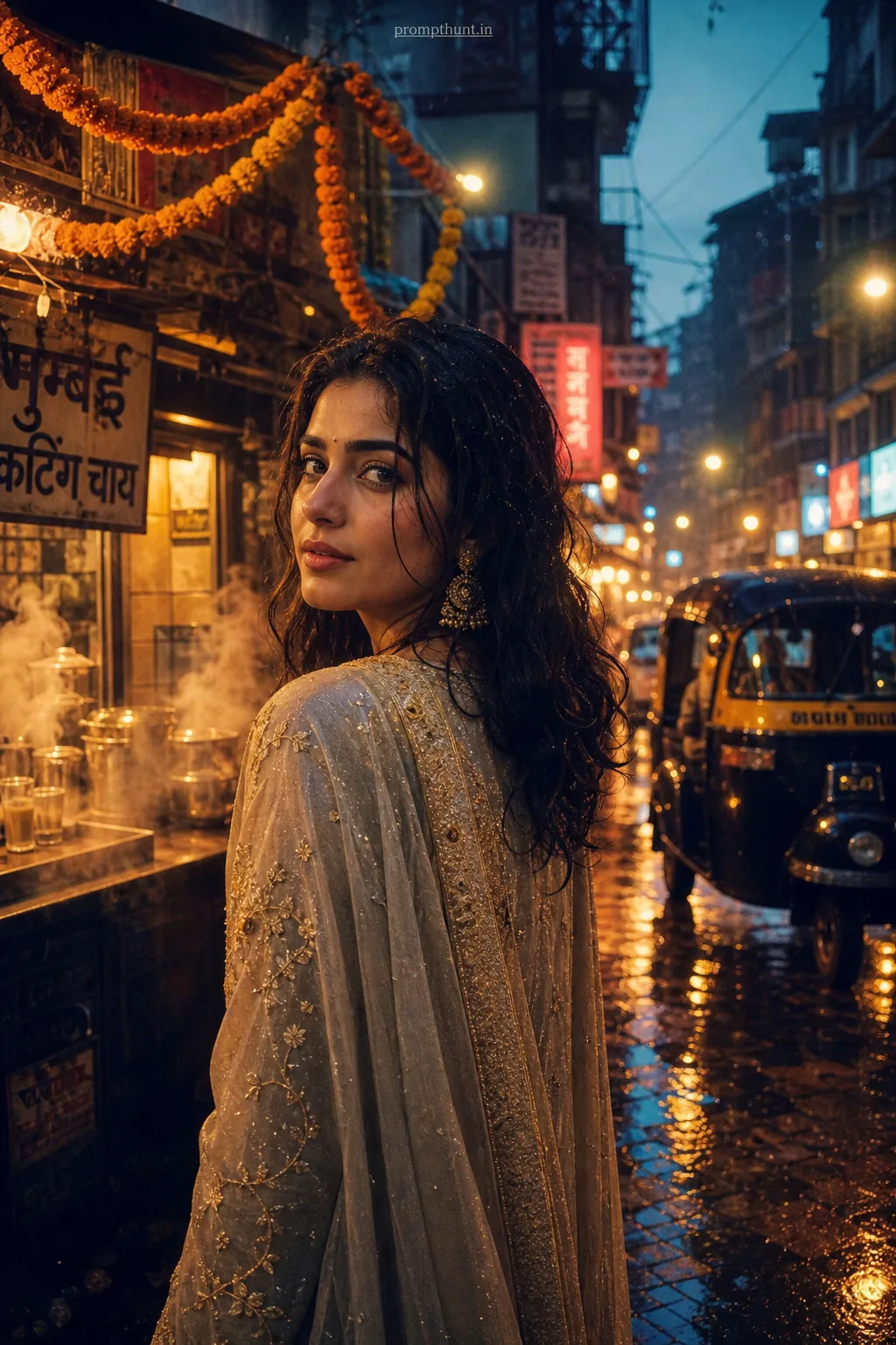 Mumbai Rainy Night Neon Edit AI Photo Editing Prompt