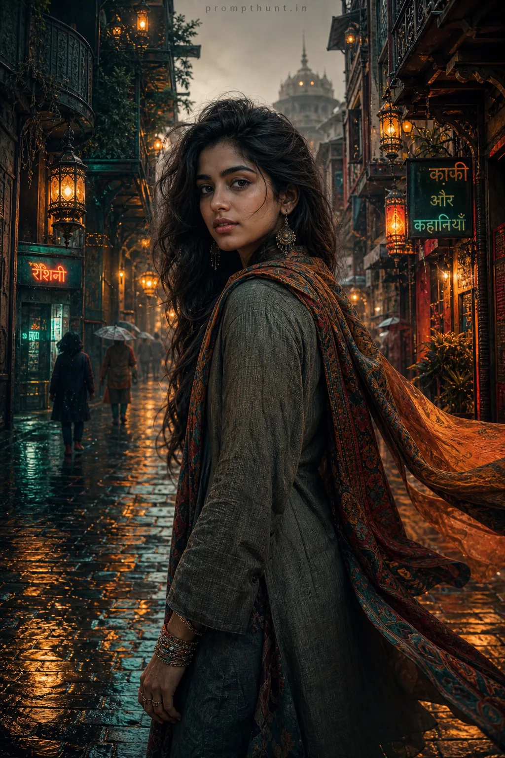 Mystical Monsoon Cityscape Concept Art AI Photo Editing Prompt