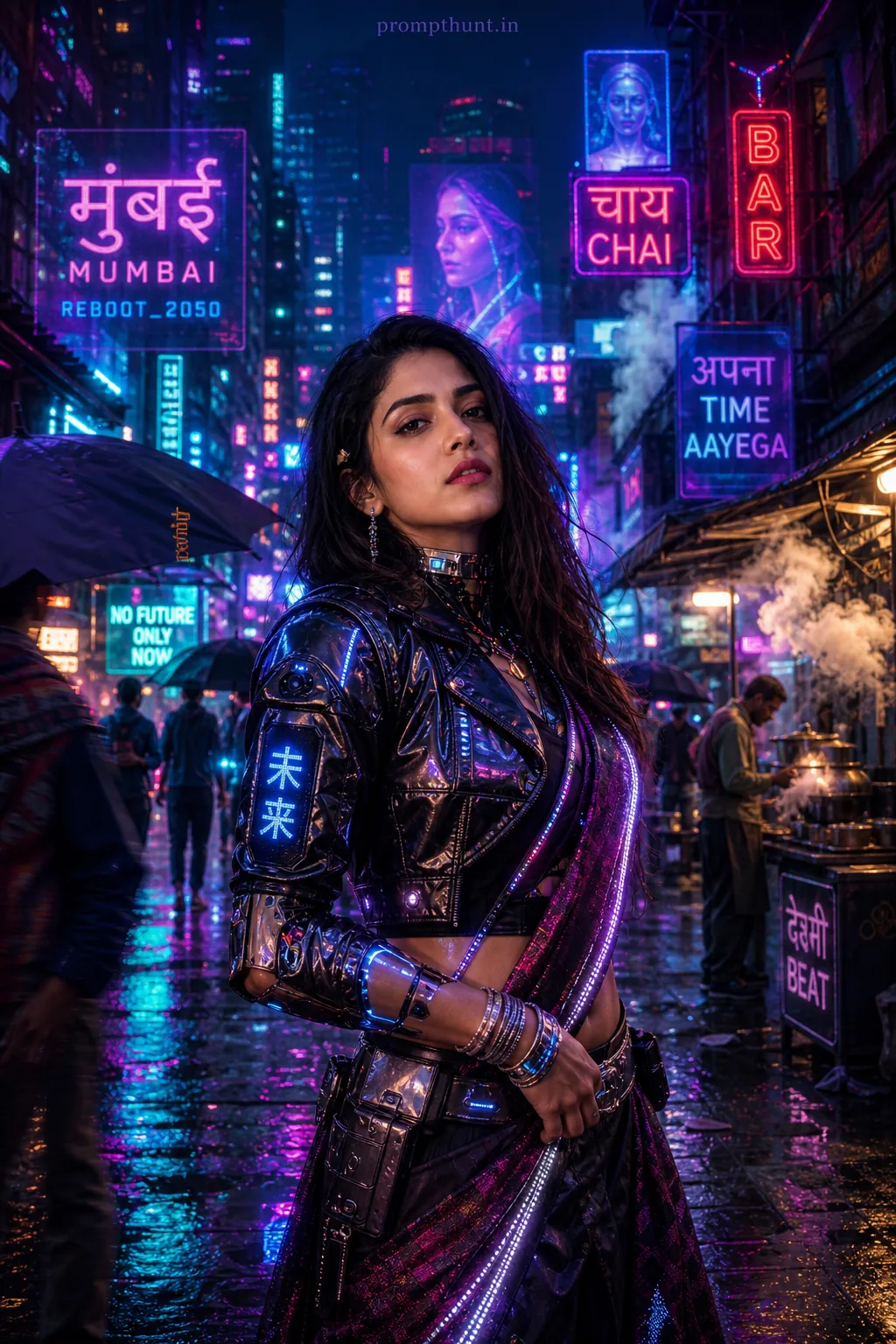 Neon Mumbai Cyberpunk Streetwear AI Photo Editing Prompt