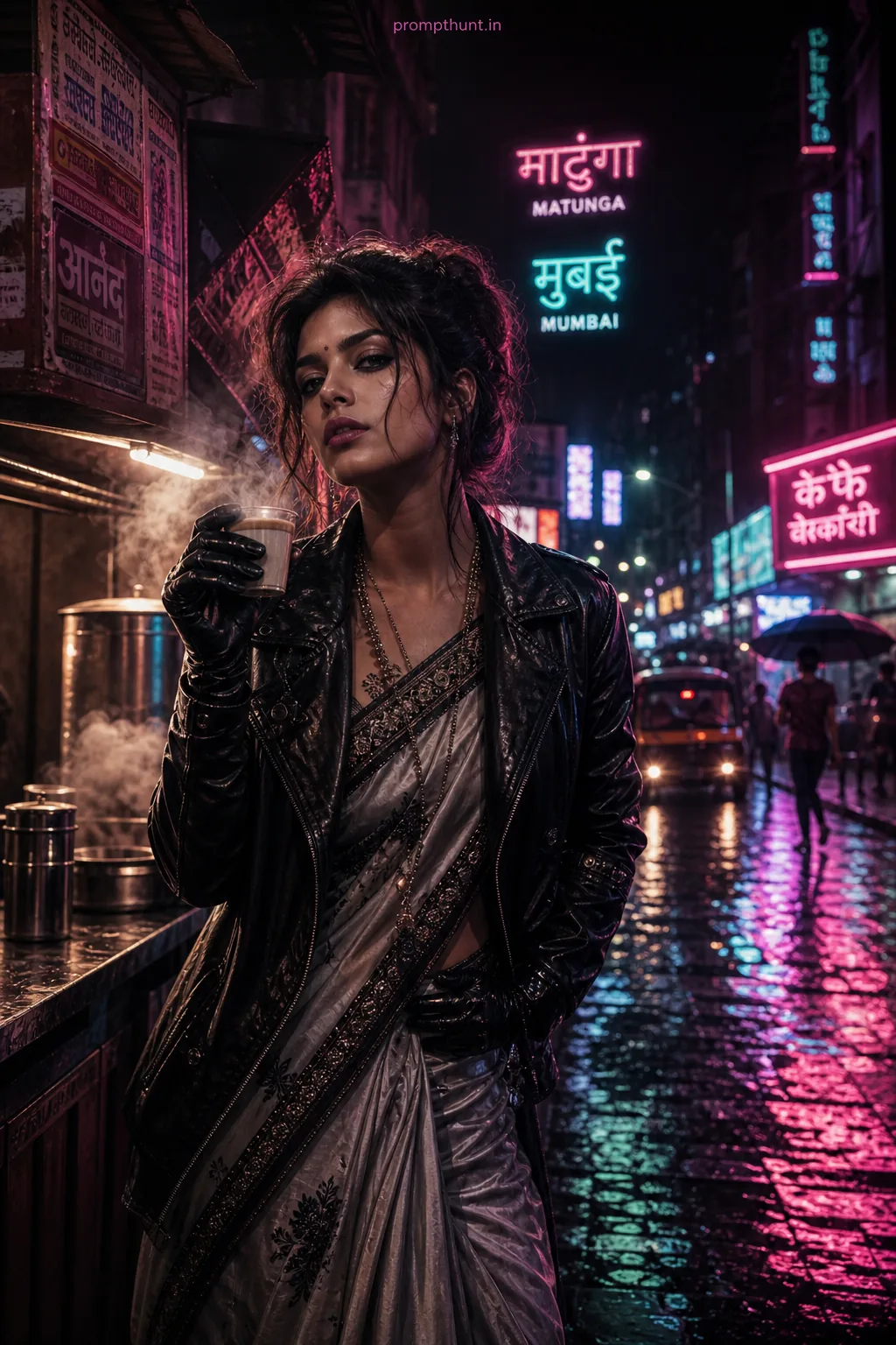 Neon Noir Mumbai Nightscape AI Photo Editing Prompt
