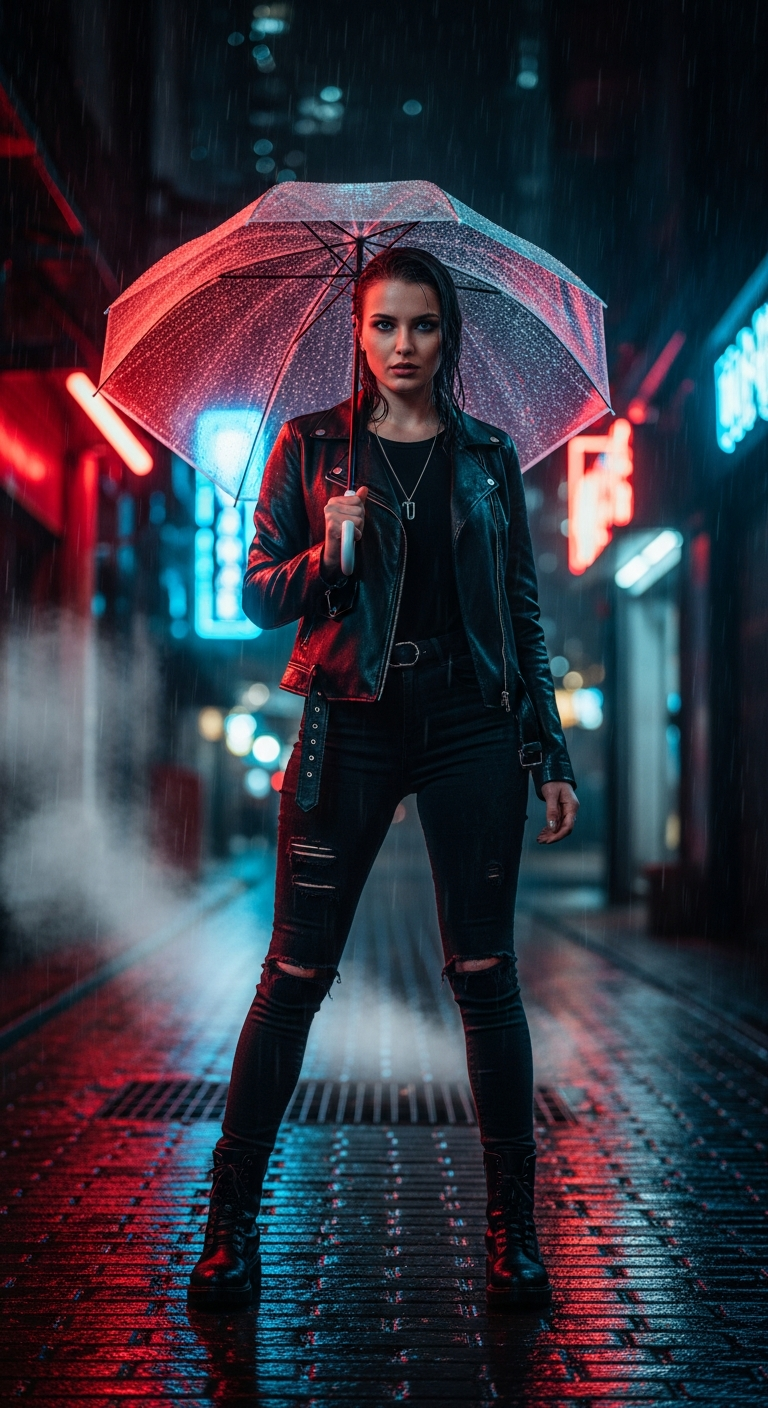 Neon Rain City Portrait
