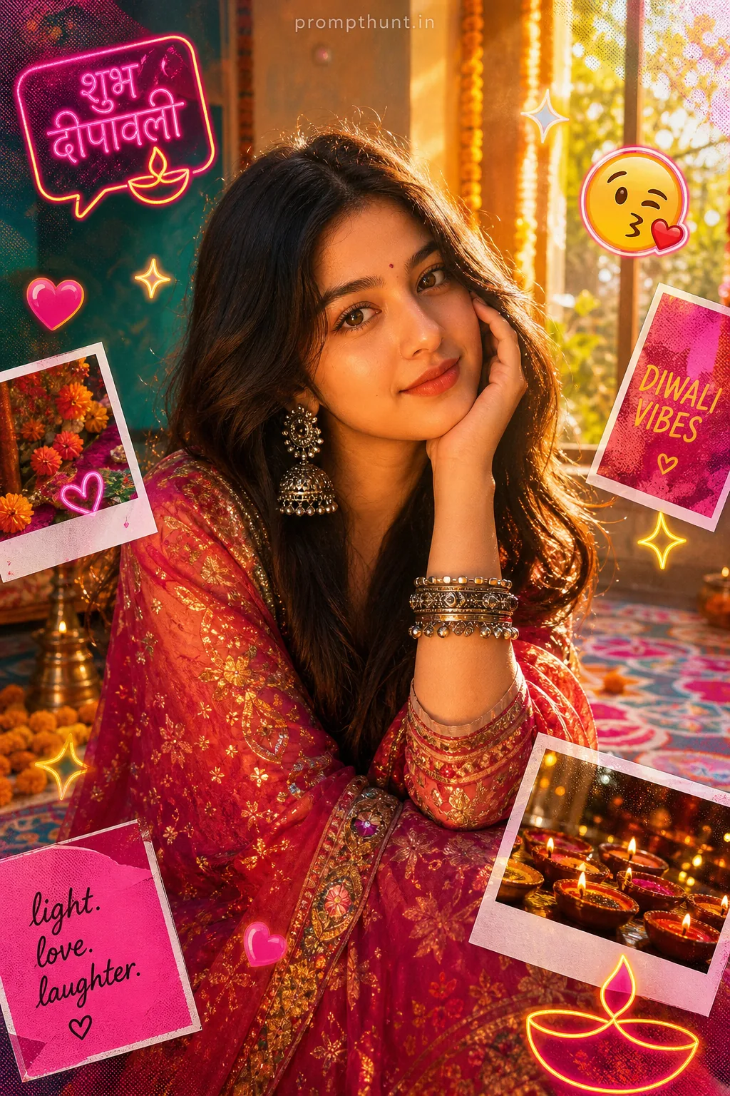 Playful Emoji Sticker Collage Indian Portrait AI Photo Editing Prompt