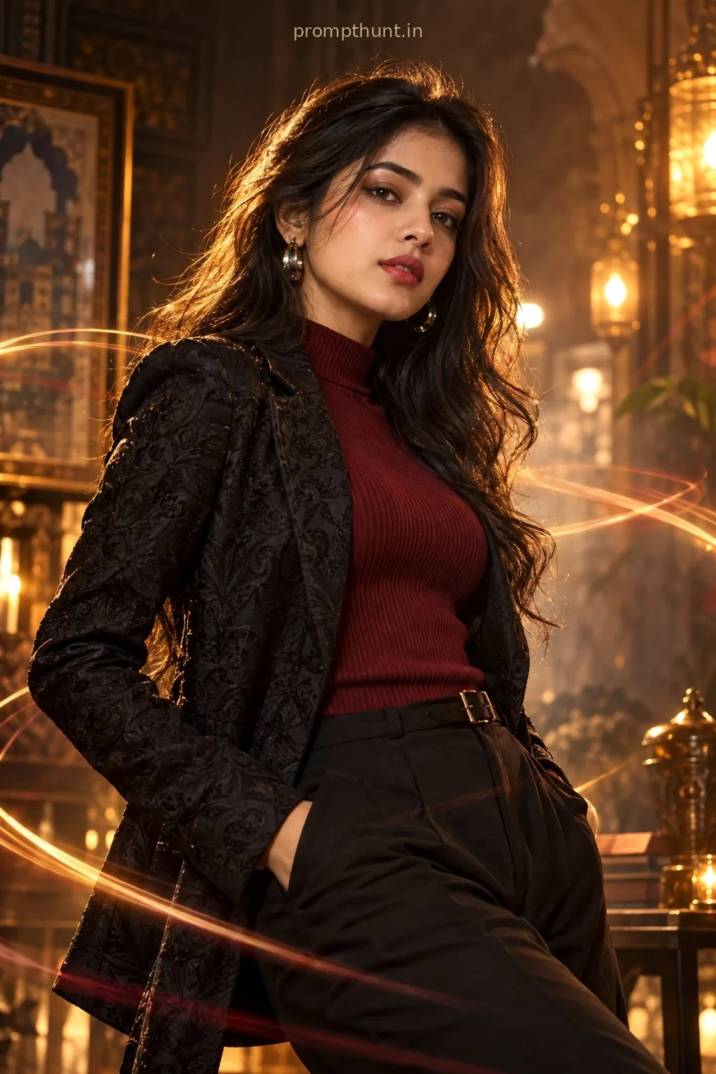 Power Blazer AI Photo Prompt for Girls – Vintage Light Trails