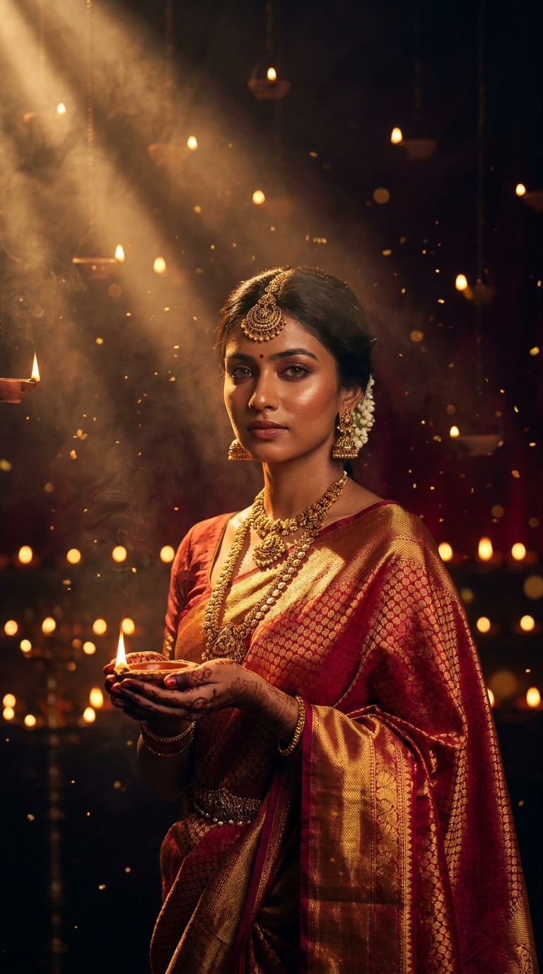 Radiant Diwali Goddess Volumetric Portrait Gemini AI Photo Prompt