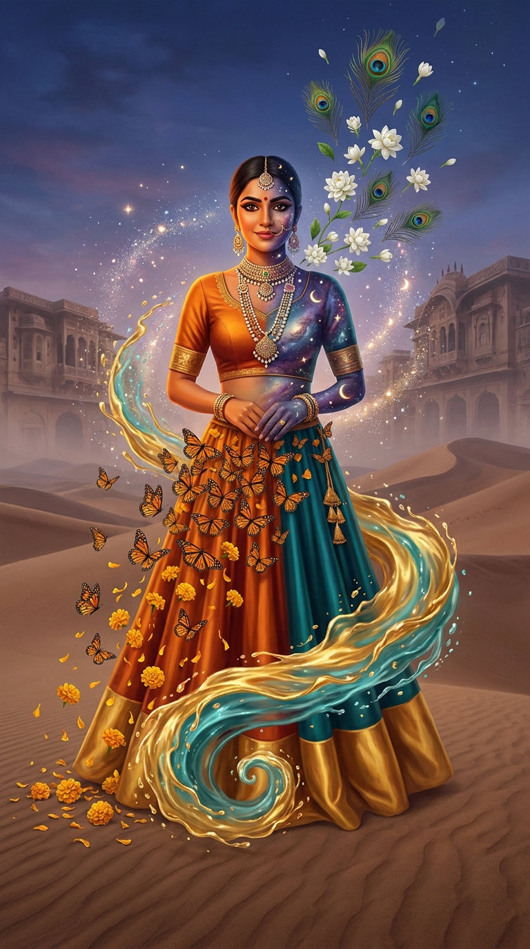 Rajasthani Desert Queen Transformation Surrealist Metamorph Gemini AI Photo Editing Prompt