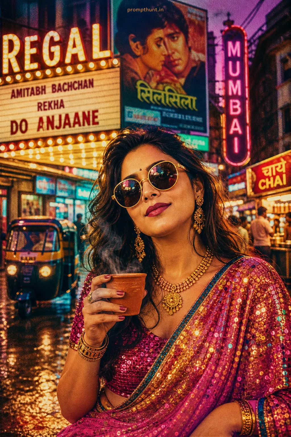 Retro Bollywood Pop Culture Fusion AI Photo Editing Prompt