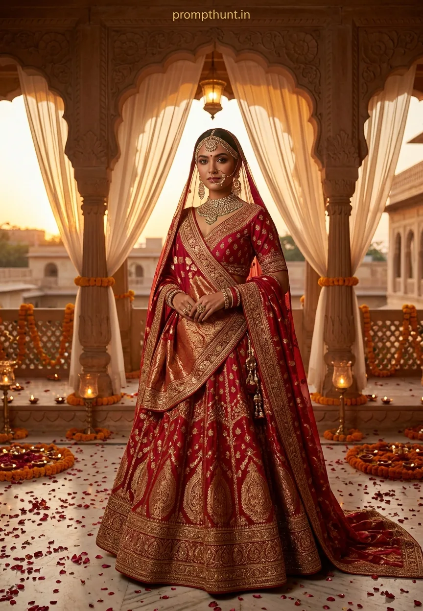 Royal Indian Bridal Glow Wedding AI Photo Editing Prompt