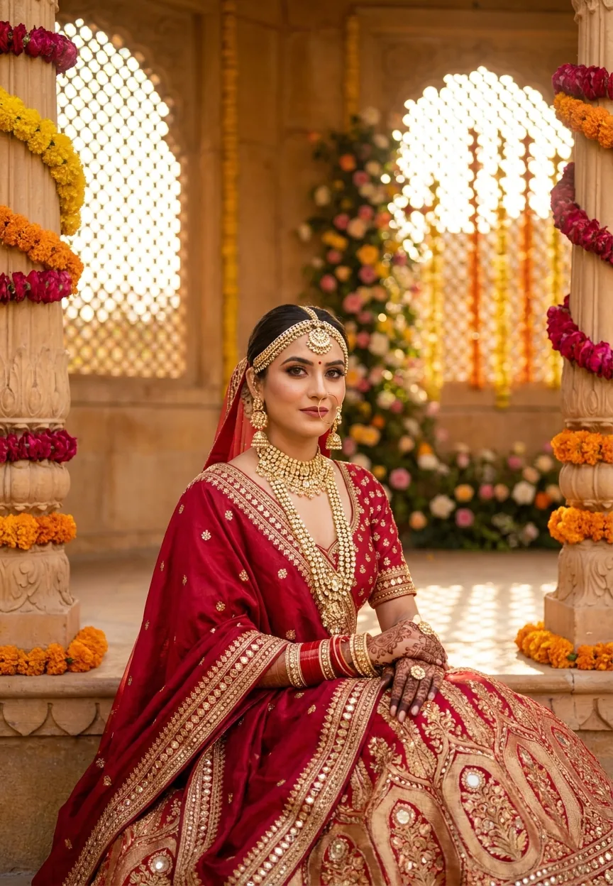 Royal Indian Bride Glam Wedding AI Photo Editing Prompt