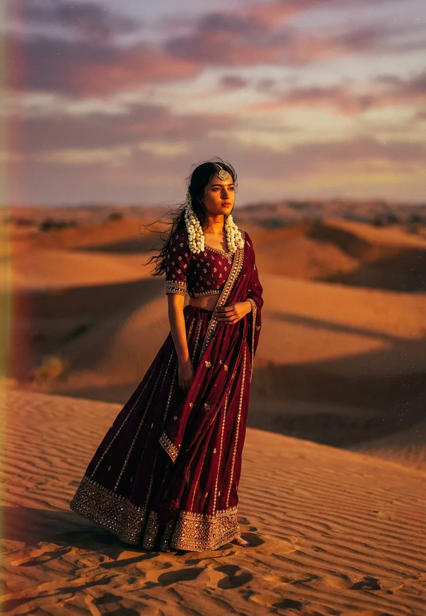 Royal Rajasthan Desert Sunset Cinematic AI Photo Editing Prompt