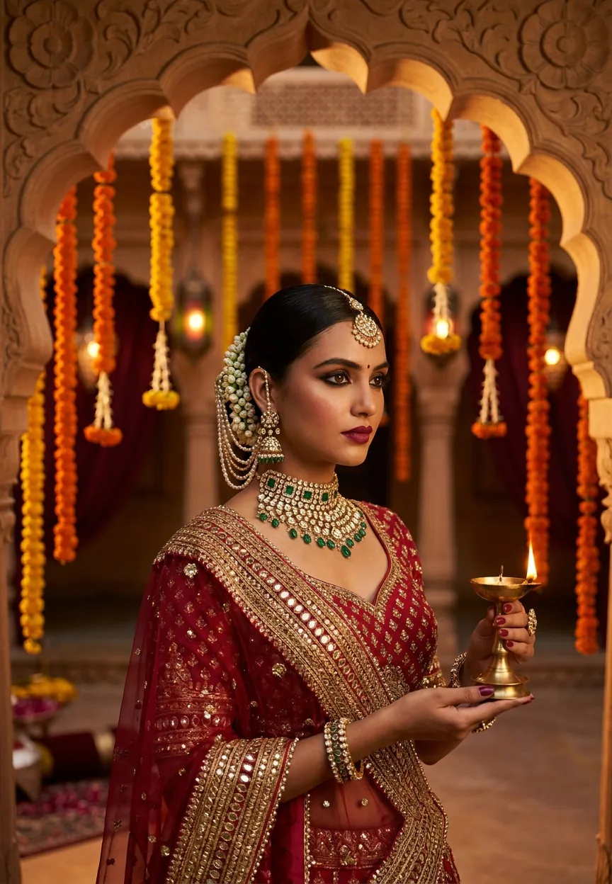 Royal Rajasthani Bridal Couture High-Fashion Editorial Gemini AI Photo Prompt
