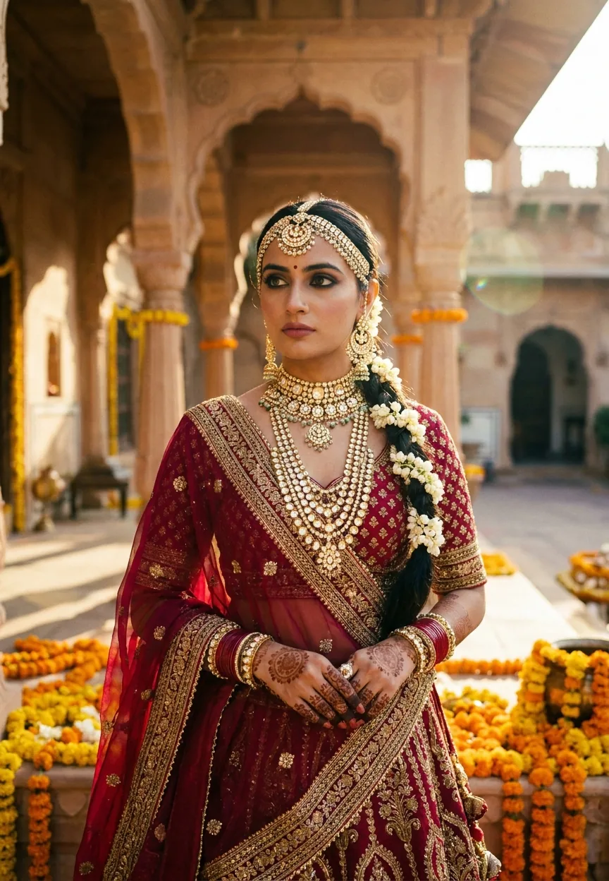 Royal Rajasthani Bride Cinematic Glow Gemini AI Photo Prompt