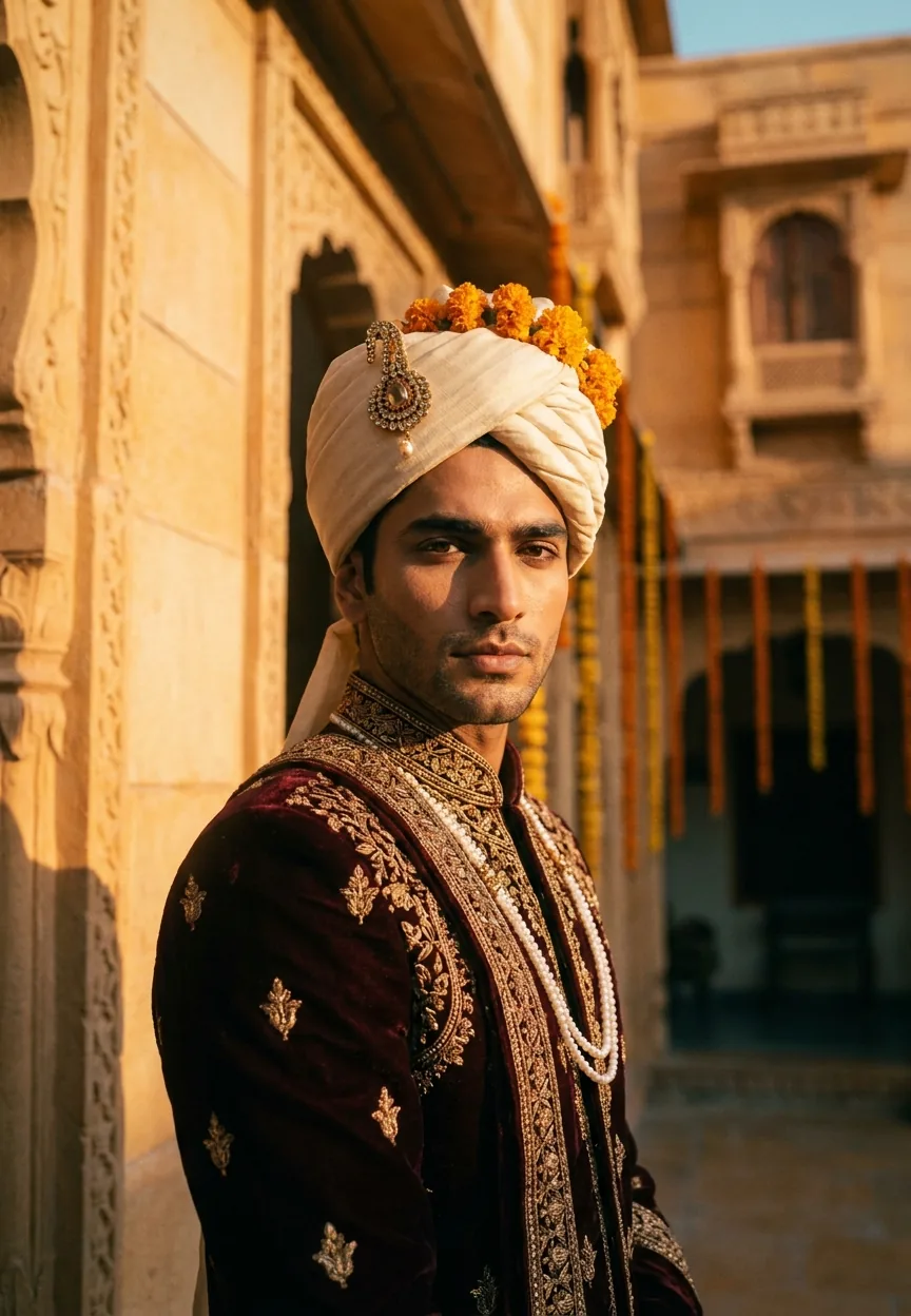 Royal Rajasthani Groom Cinematic Look Gemini AI Photo Editing Prompt