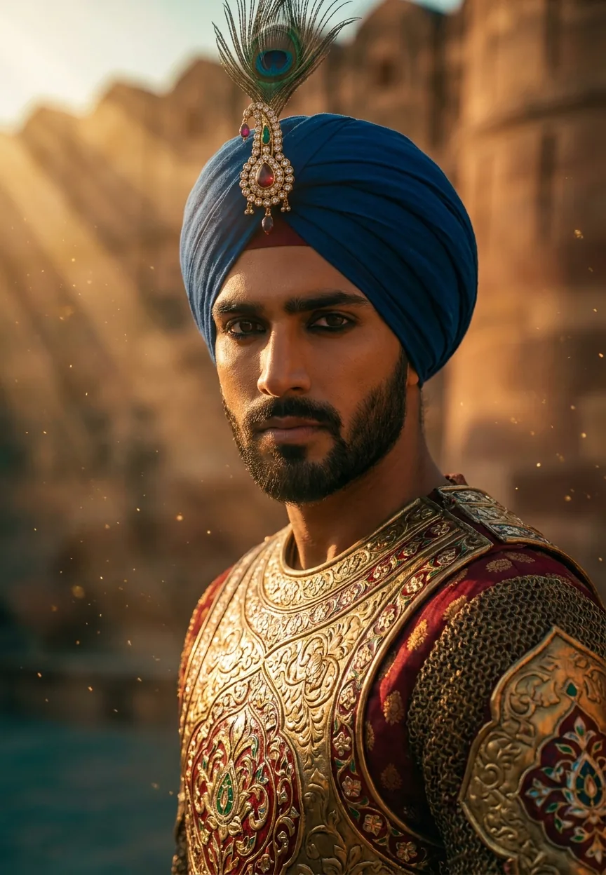 Royal Rajasthani Warrior Cinematic Portrait Gemini AI Photo Prompt
