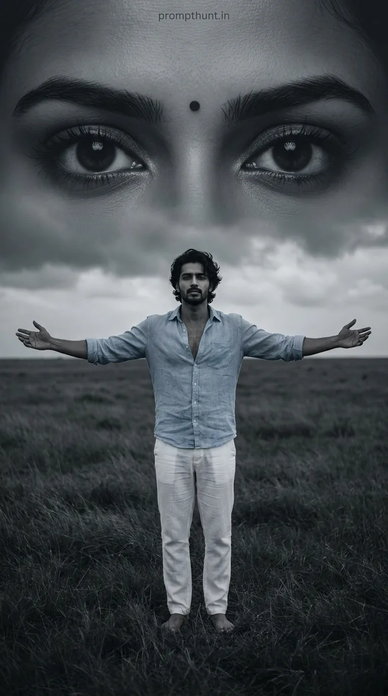 Surreal Giant Eyes Sky Composite Dark Romantic AI Photo Editing Prompt