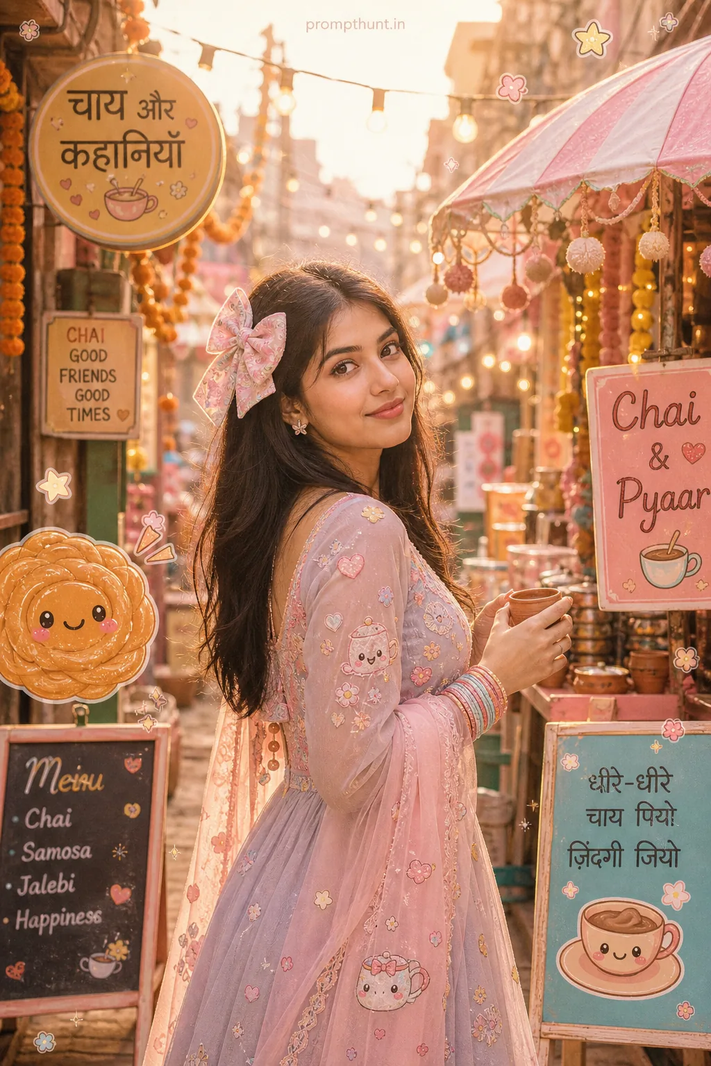 Sweet Kawaii Desi Street Style AI Photo Editing Prompt