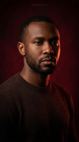 AI-edited photo of a person in a cinematic dark moody portrait scene with dark background and background is a textured