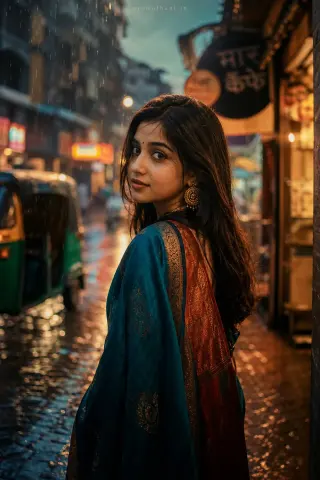 Cinematic Monsoon Street Portraits AI Photo Editing Prompt