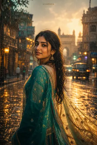Cinematic Monsoon Streetstyle Outdoor AI Photo Editing Prompt
