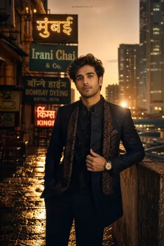 Example result of the contemporary Mumbai street chic urban sophistication AI photo prompt