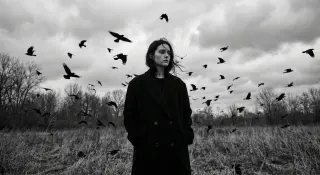 Example result of the dark gothic crow field aesthetic AI photo prompt