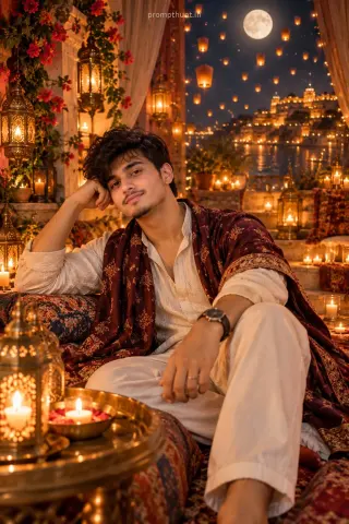 Diwali AI Photo Prompt for Boys – Moonlit Courtyard Look — AI photo editing prompt