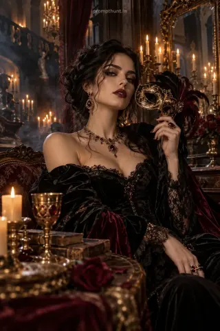 Gothic Masquerade AI Photo Prompt for Girls – Candlelit Look — AI photo editing prompt