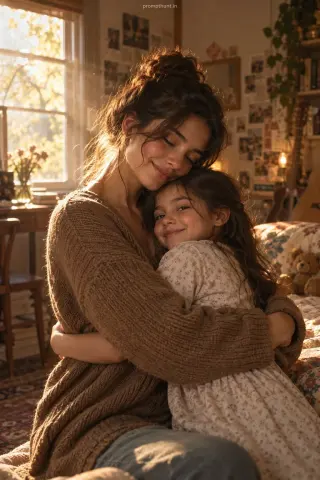 Hug Your Younger Self AI Photo Prompt for Girls – Sunlit Room — AI photo editing prompt