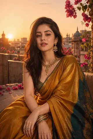 Indian Beauty Editorial Sunset Glow AI Photo Editing Prompt
