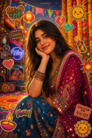 Indian Emoji Sticker Collage for Instagram AI Photo Editing Prompt