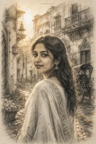 Example result of the Indian street portrait pencil sketch AI photo prompt