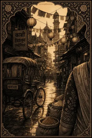 Monochrome Indian Street Scenes Pen and Ink AI Photo Editing Prompt